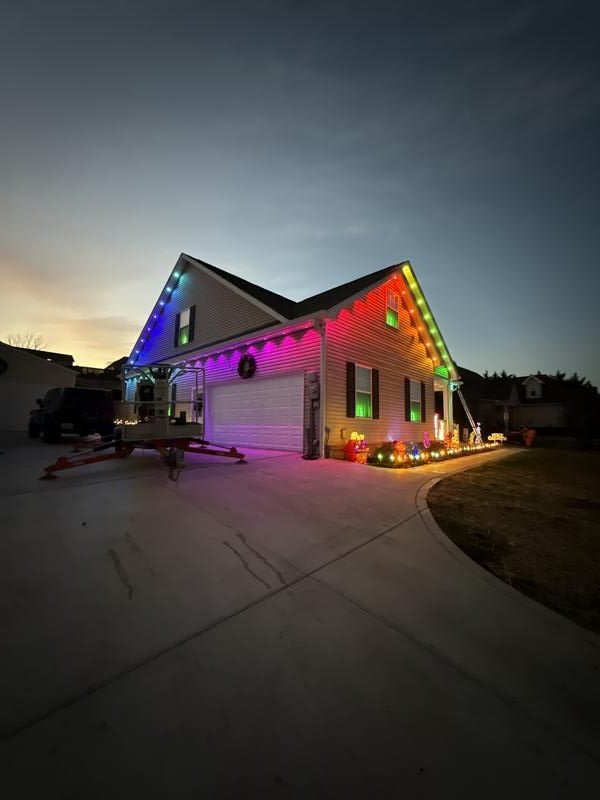 Full rainbow multicolor C9 light installation at dusk